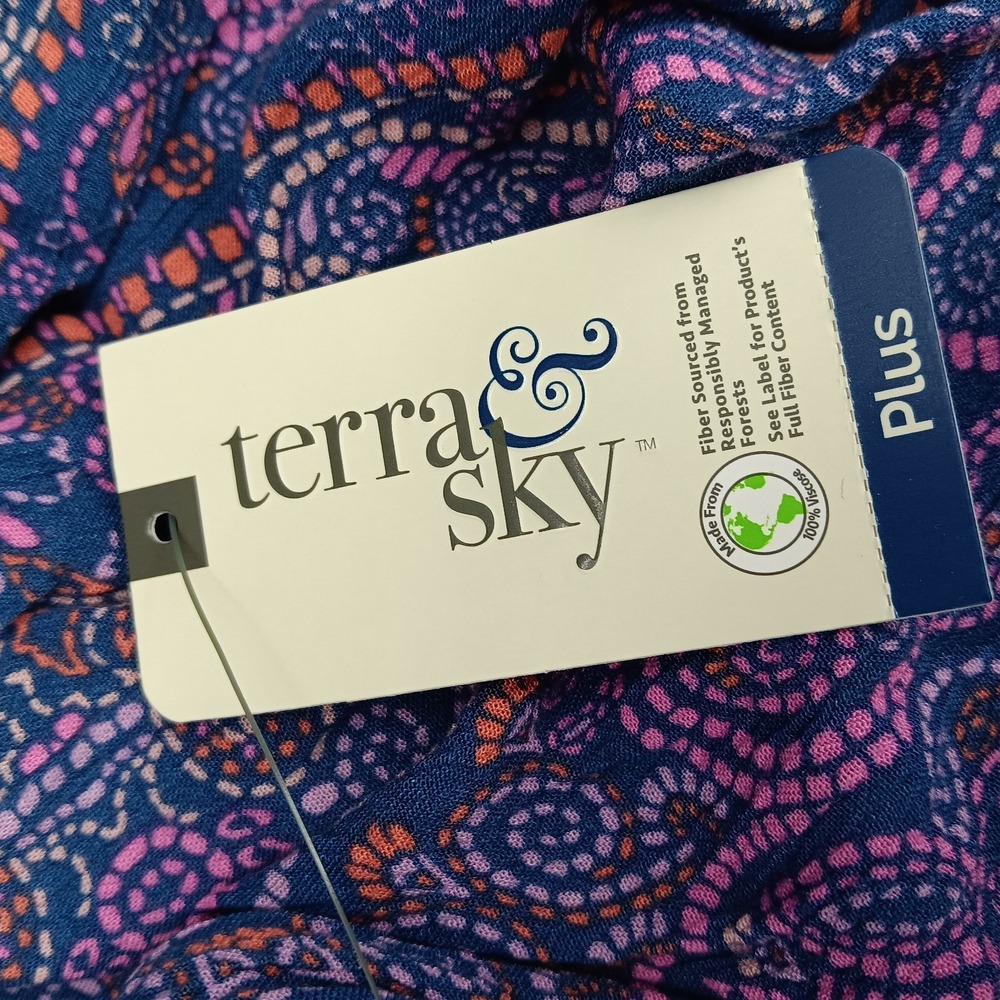 Terra & Sky Women's 0X 14W Blouse Paisley Boho Long Sleeve V-Neck Button Front T - Picture 6 of 9